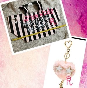 VICTORIA SECRET PINK ANGEL TOTE & POM KEYCHAIN